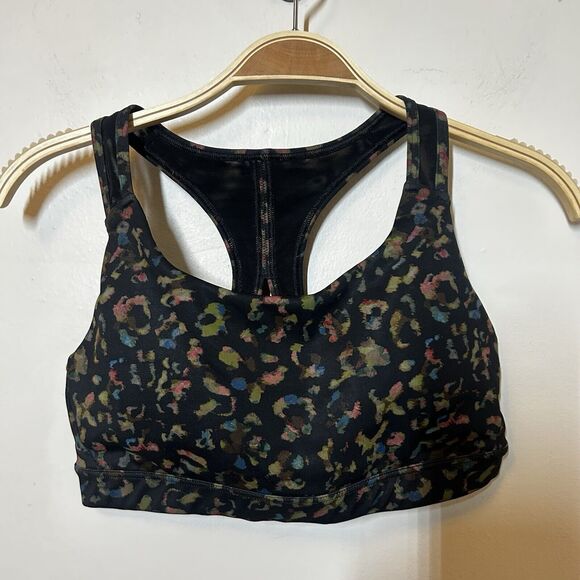 Athleta Contender Sports Bra Small Black Leopard Print Multi Color - Picture 1 of 3